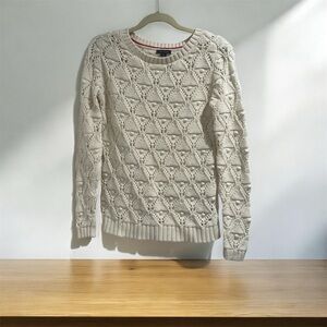 Tommy Hilfiger Women’s Sweater Size S 100% Cotton Cream Open-Knit Crochet